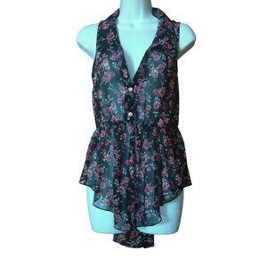 Charlotte Russe Women's Small Floral Collared Pullover Sheer Blouse Coverup